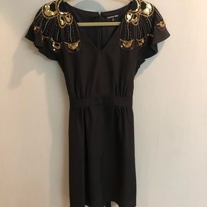 Gianni Bini black dress sequin embroidered sleeves